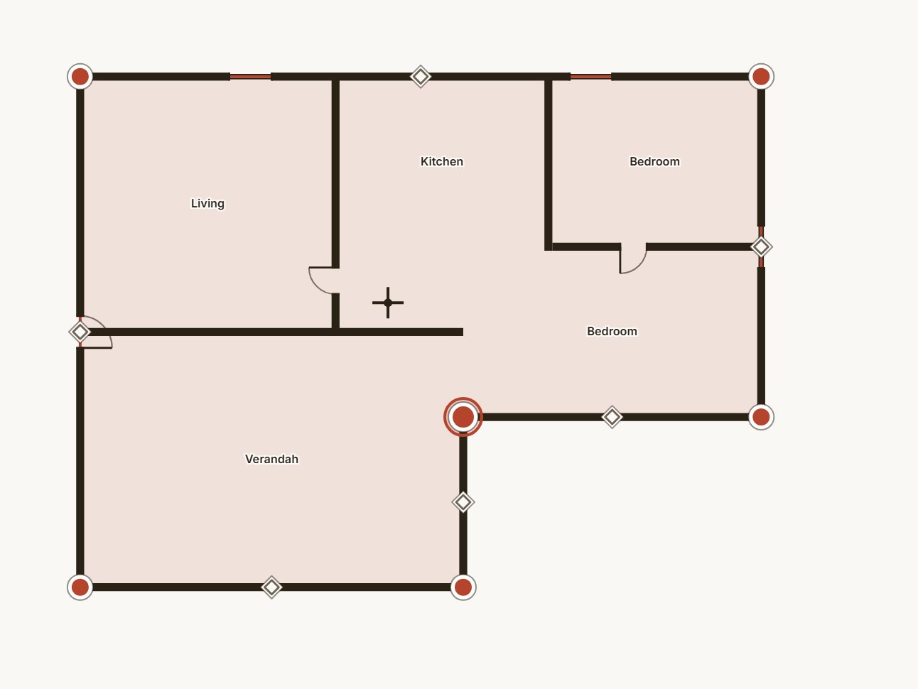 A floor plan part-way through tracing: corners dropped along the plot boundary, the outline not yet closed.